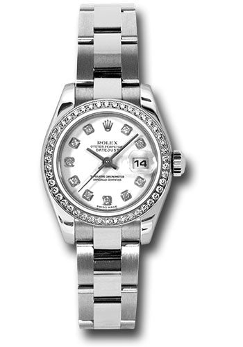 *Pre-Owned* Rolex Steel and White Gold Lady-Datejust 26 Watch - 46 Diamond Bezel - White Diamond Dial - Oyster Bracelet