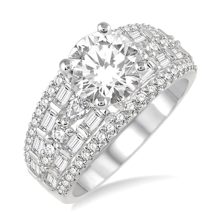 1 1/3 Ctw Diamond Semi-Mount Engagement Ring in 14K White Gold