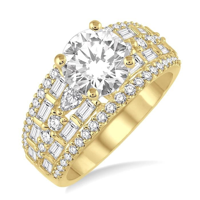 1 1/3 Ctw Diamond Semi-Mount Engagement Ring in 14K Yellow Gold