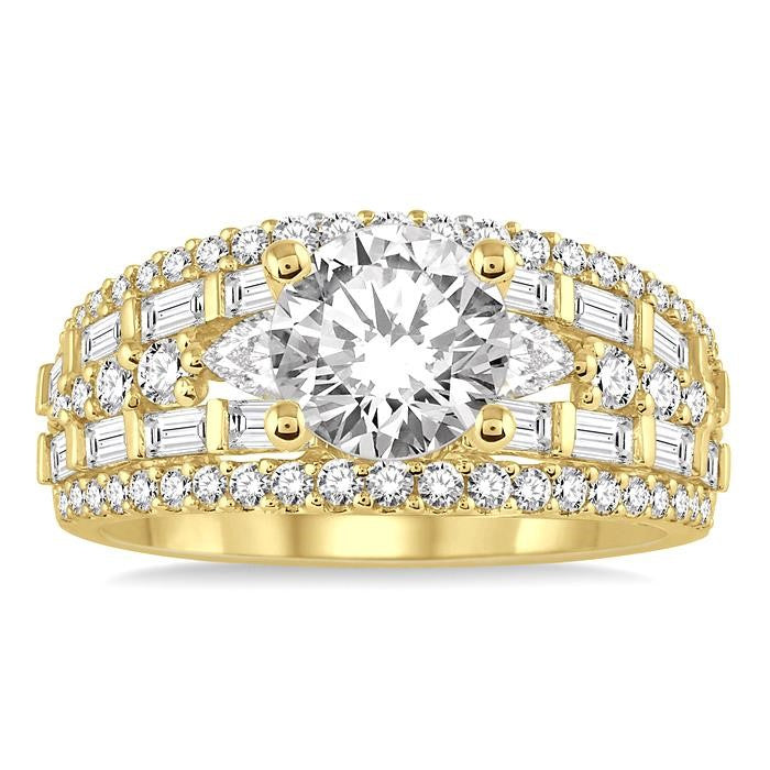 1 1/3 Ctw Diamond Semi-Mount Engagement Ring in 14K Yellow Gold