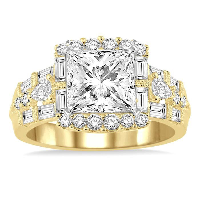 Princess Shape Semi-Mount Halo Diamond Engagement Ring