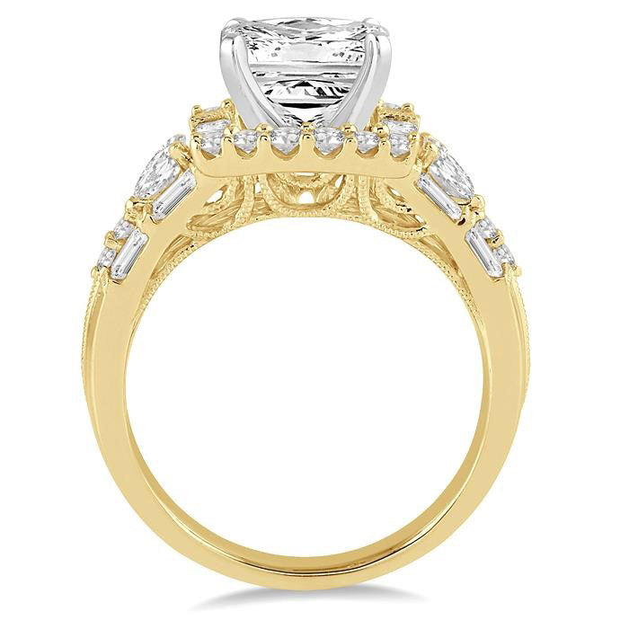 Princess Shape Semi-Mount Halo Diamond Engagement Ring