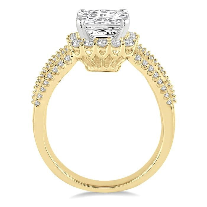 1 1/5 Ctw Diamond Semi-Mount Engagement Ring in 14K Yellow and White Gold