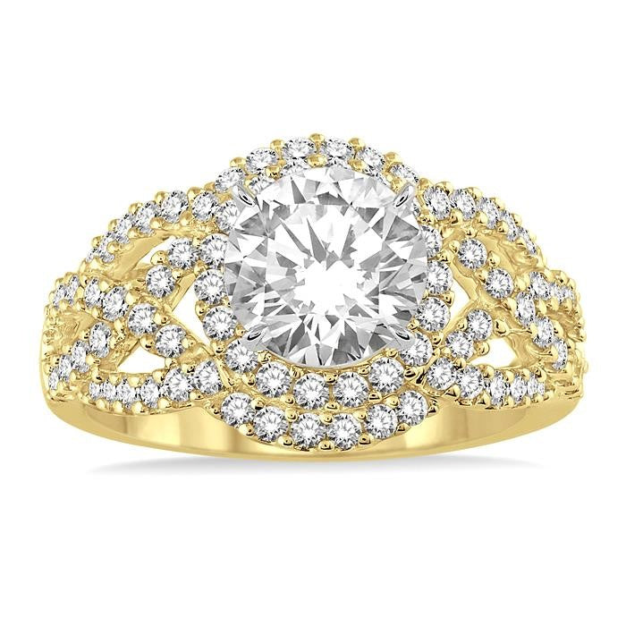 3/4 Ctw Split Criss Cross Shank Round Cut Diamond Semi-Mount Engagement Ring in 14K Yellow and White Gold