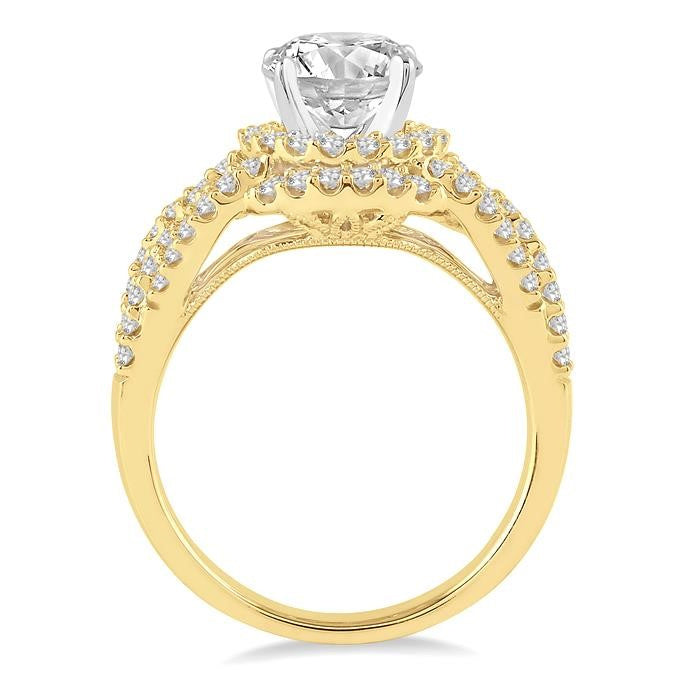 3/4 Ctw Split Criss Cross Shank Round Cut Diamond Semi-Mount Engagement Ring in 14K Yellow and White Gold