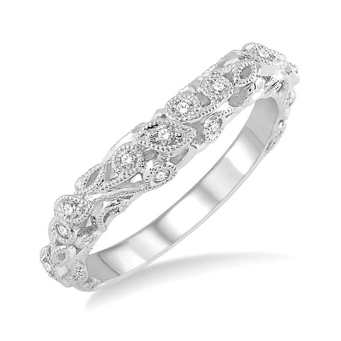 1/6 Ctw Lattice Leaf and Circular Motif Round Cut Diamond Wedding Band in 14K White Gold