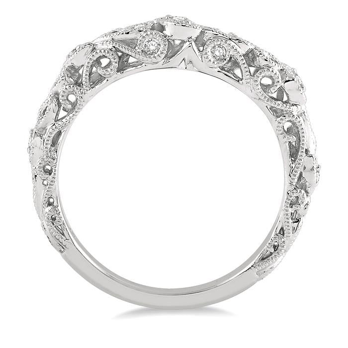 1/6 Ctw Lattice Leaf and Circular Motif Round Cut Diamond Wedding Band in 14K White Gold