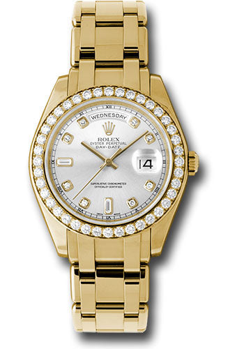*Pre-Owned* Rolex Yellow Gold Day-Date Special Edition 39 Watch - 40 Diamond Bezel - Silver Diamond Dial