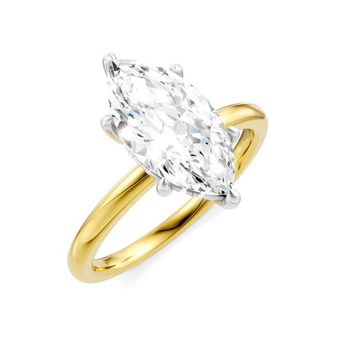 1/10 Ctw Marquise Shape Round Cut Diamond Semi-Mount Engagement Ring in 14K Yellow and White Gold