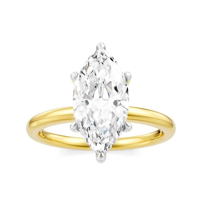 1/10 Ctw Marquise Shape Round Cut Diamond Semi-Mount Engagement Ring in 14K Yellow and White Gold