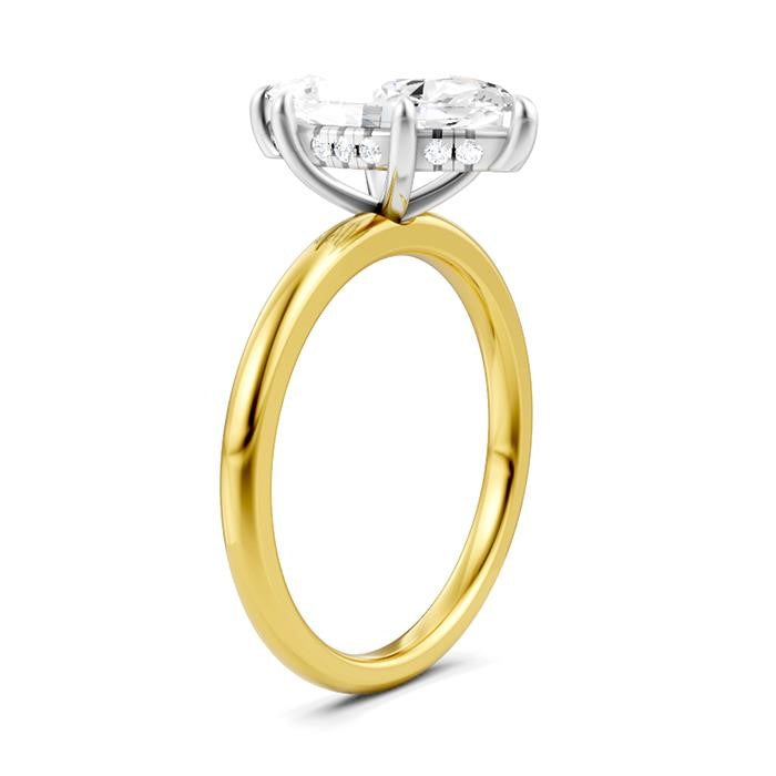 1/10 Ctw Marquise Shape Round Cut Diamond Semi-Mount Engagement Ring in 14K Yellow and White Gold