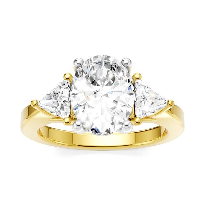1/2 Ctw Oval Shape Trillion Cut & Round Cut Diamond Semi-Mount Engagement Ring in 14K Yellow and White Gold