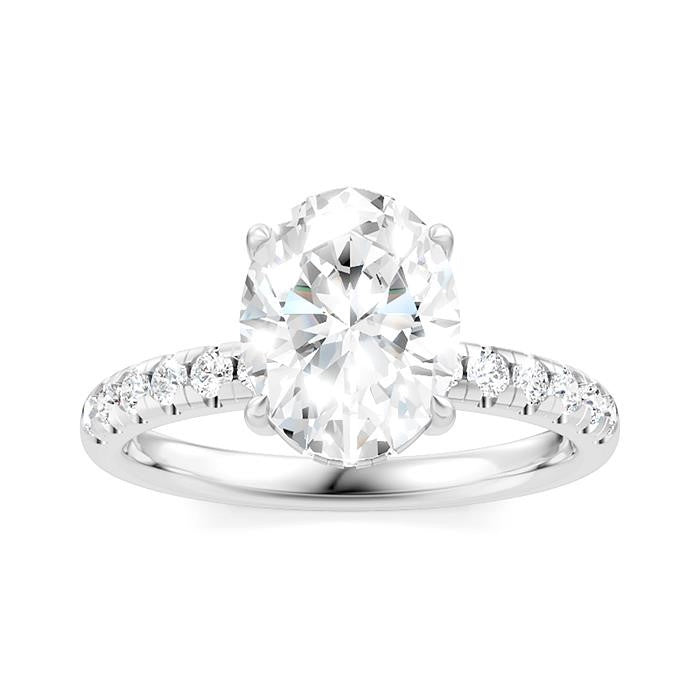 1/3 Ctw Oval Shape Round Cut Diamond Semi-Mount Engagement Ring in 14K White Gold