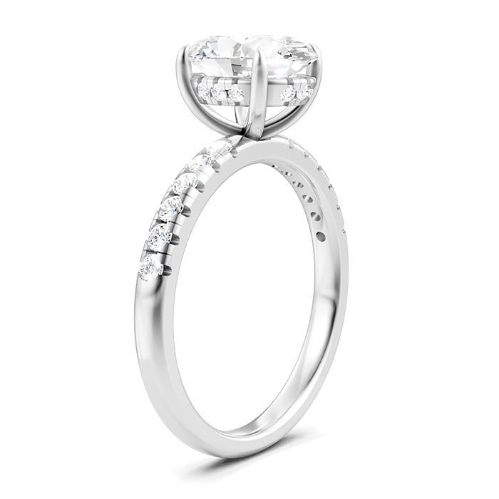 1/3 Ctw Oval Shape Round Cut Diamond Semi-Mount Engagement Ring in 14K White Gold