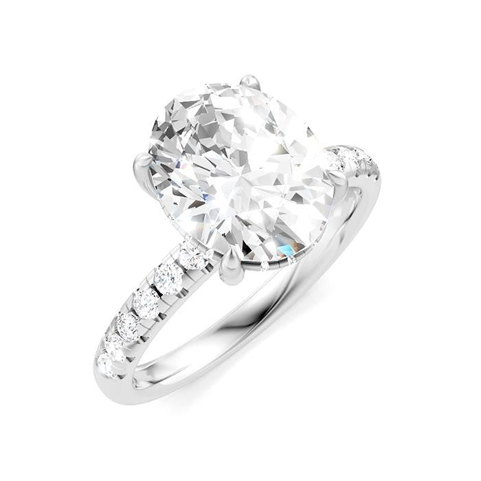 1/3 Ctw Oval Shape Round Cut Diamond Semi-Mount Engagement Ring in 14K White Gold
