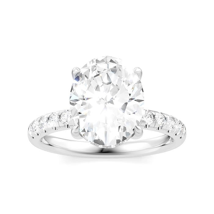 1/3 Ctw Oval Shape Round Cut Diamond Semi-Mount Engagement Ring in 14K White Gold