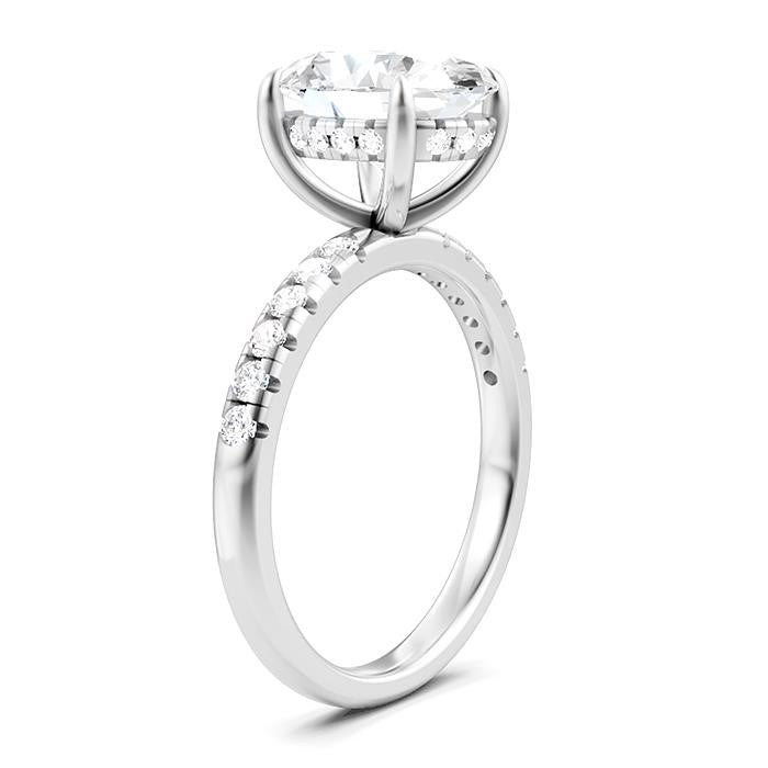 1/3 Ctw Oval Shape Round Cut Diamond Semi-Mount Engagement Ring in 14K White Gold