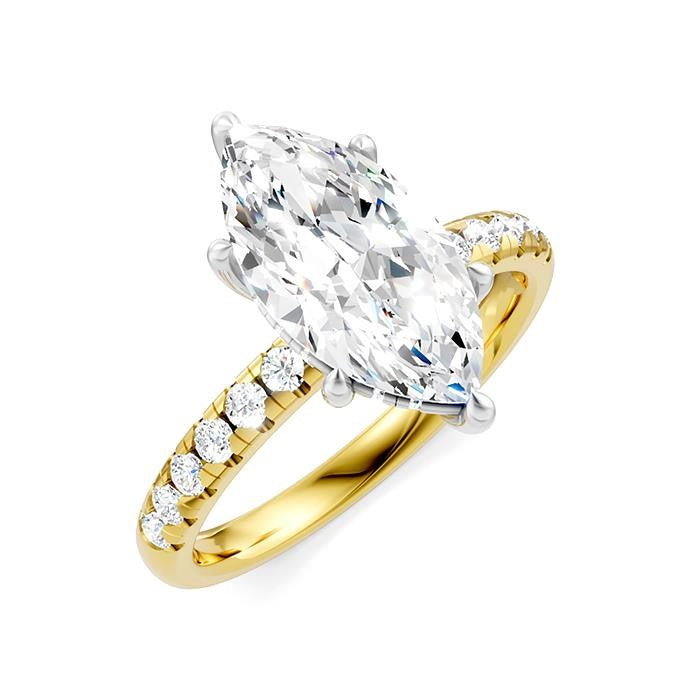 1/3 Ctw Marquise Shape Round Cut Diamond Semi-Mount Engagement Ring in 14K Yellow and White Gold