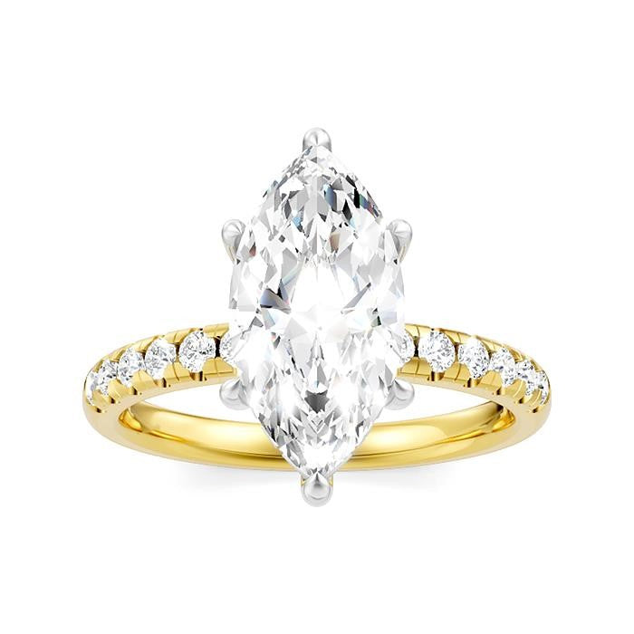 1/3 Ctw Marquise Shape Round Cut Diamond Semi-Mount Engagement Ring in 14K Yellow and White Gold