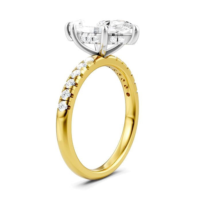 1/3 Ctw Marquise Shape Round Cut Diamond Semi-Mount Engagement Ring in 14K Yellow and White Gold