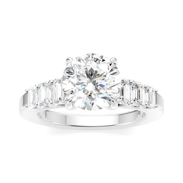 1 Ctw Round Shape Emerald and Round Cut Diamond Semi-Mount Engagement Ring in 14K White Gold