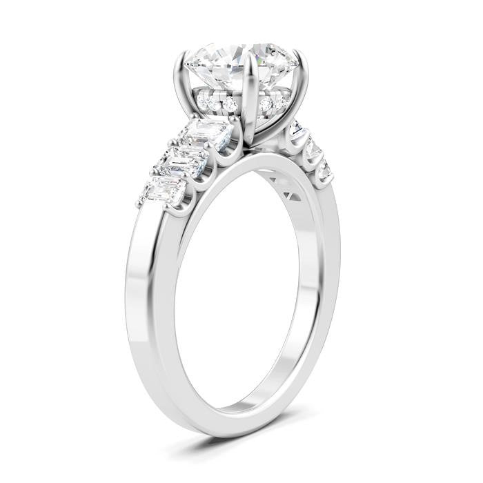 1 Ctw Round Shape Emerald and Round Cut Diamond Semi-Mount Engagement Ring in 14K White Gold