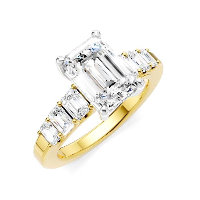 1 Ctw Emerald Shape Emerald and Round Cut Diamond Semi-Mount Engagement Ring in 14K Yellow and White Gold
