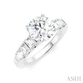 1 Ctw Round Shape Emerald and Round Cut Diamond Semi-Mount Engagement Ring in 14K White Gold