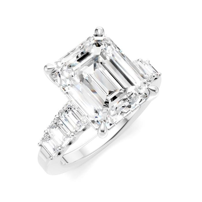 1 1/4 Ctw Emerald Shape Emerald and Round Cut Diamond Semi-Mount Engagement Ring in 14K White Gold