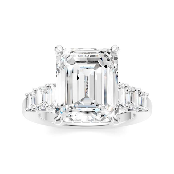 1 1/4 Ctw Emerald Shape Emerald and Round Cut Diamond Semi-Mount Engagement Ring in 14K White Gold