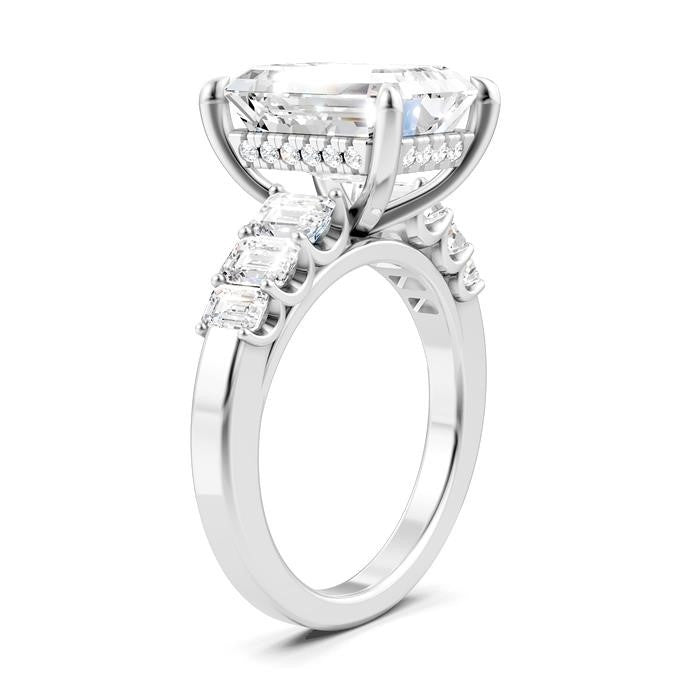 1 1/4 Ctw Emerald Shape Emerald and Round Cut Diamond Semi-Mount Engagement Ring in 14K White Gold