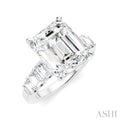 1 1/4 Ctw Emerald Shape Emerald and Round Cut Diamond Semi-Mount Engagement Ring in 14K White Gold