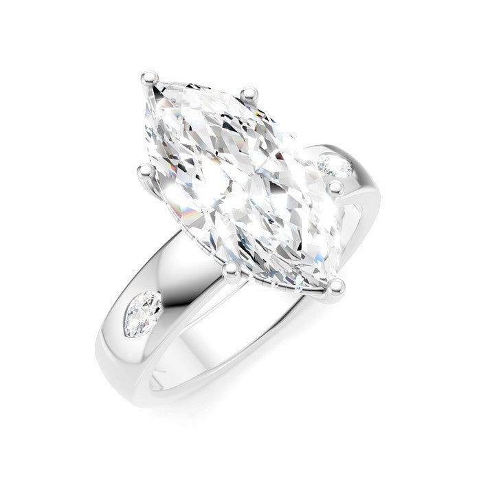 1/4 Ctw Akari Marquise and Round Cut Diamond Semi Mount Engagement Ring in 14K White Gold