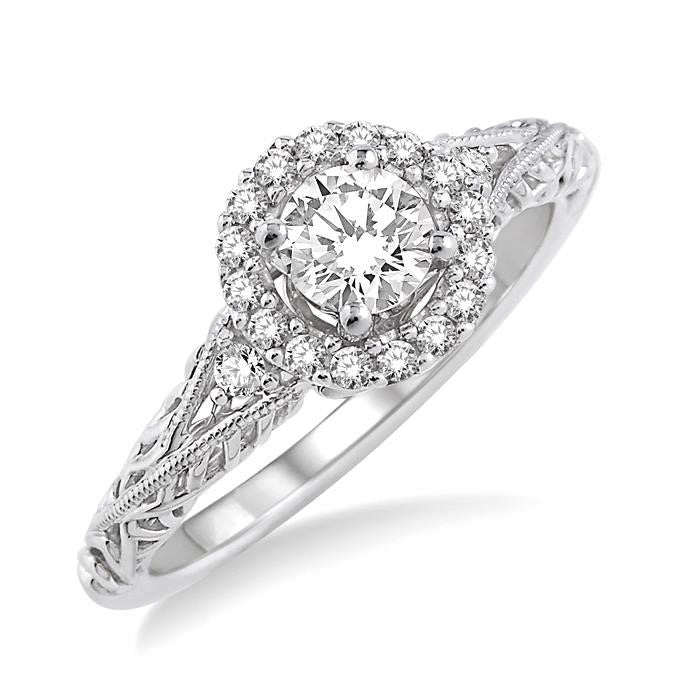 Round Shape Halo Diamond Engagement Ring