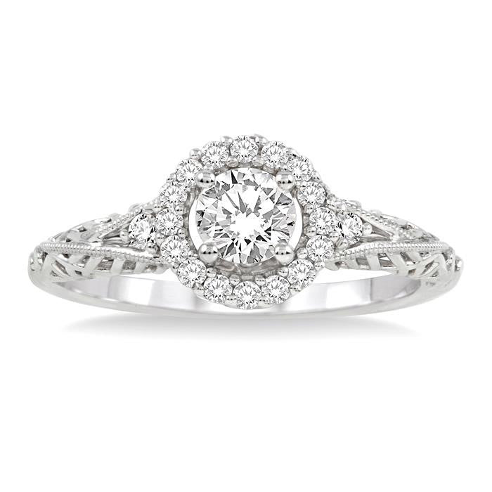 Round Shape Halo Diamond Engagement Ring