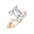 1 Ctw Emerald Shape Marquise and Round Cut Diamond Semi-Mount Engagement Ring in 14K Rose and White Gold