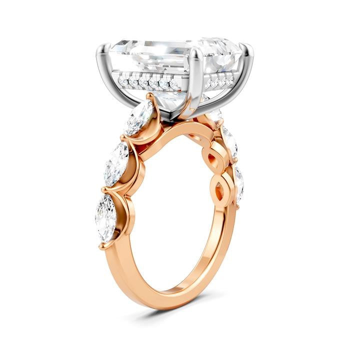 1 Ctw Emerald Shape Marquise and Round Cut Diamond Semi-Mount Engagement Ring in 14K Rose and White Gold