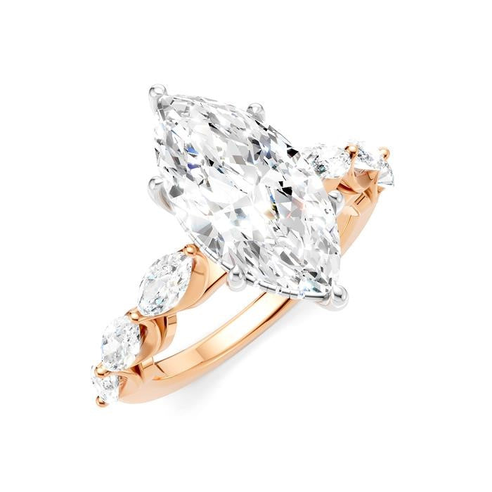 1 Ctw Marquise Shape Marquise and Round Cut Diamond Semi-Mount Engagement Ring in 14K Rose and White Gold