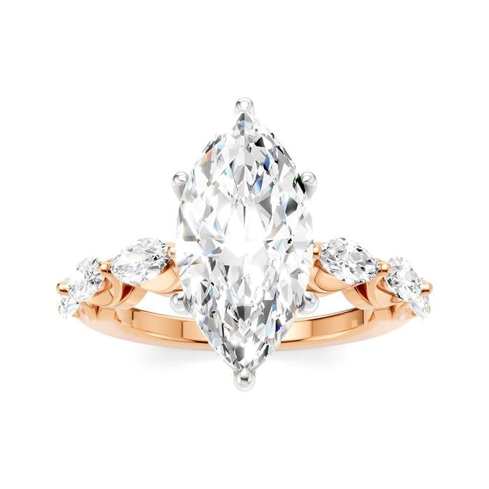 1 Ctw Marquise Shape Marquise and Round Cut Diamond Semi-Mount Engagement Ring in 14K Rose and White Gold