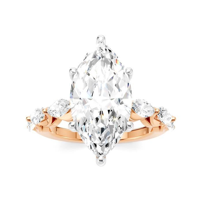 1 Ctw Marquise Shape Marquise and Round Cut Diamond Semi-Mount Engagement Ring in 14K Rose and White Gold