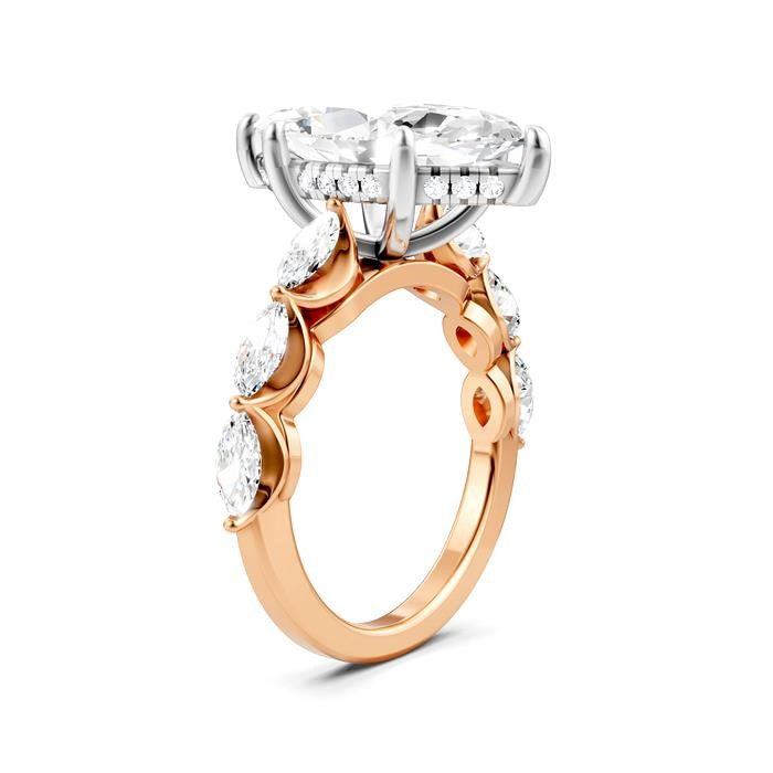 1 Ctw Marquise Shape Marquise and Round Cut Diamond Semi-Mount Engagement Ring in 14K Rose and White Gold