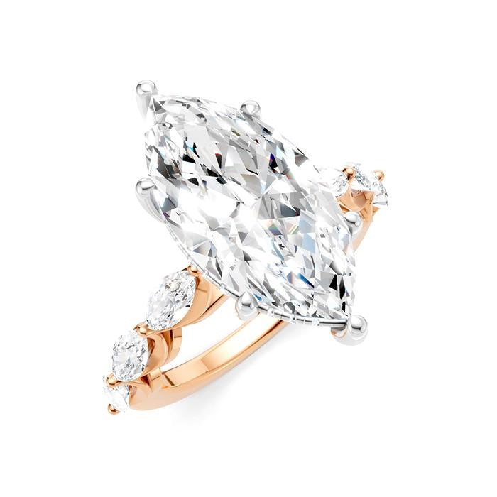 1 1/10 Ctw Marquise Shape Marquise and Round Cut Diamond Semi-Mount Engagement Ring in 14K Rose and White Gold