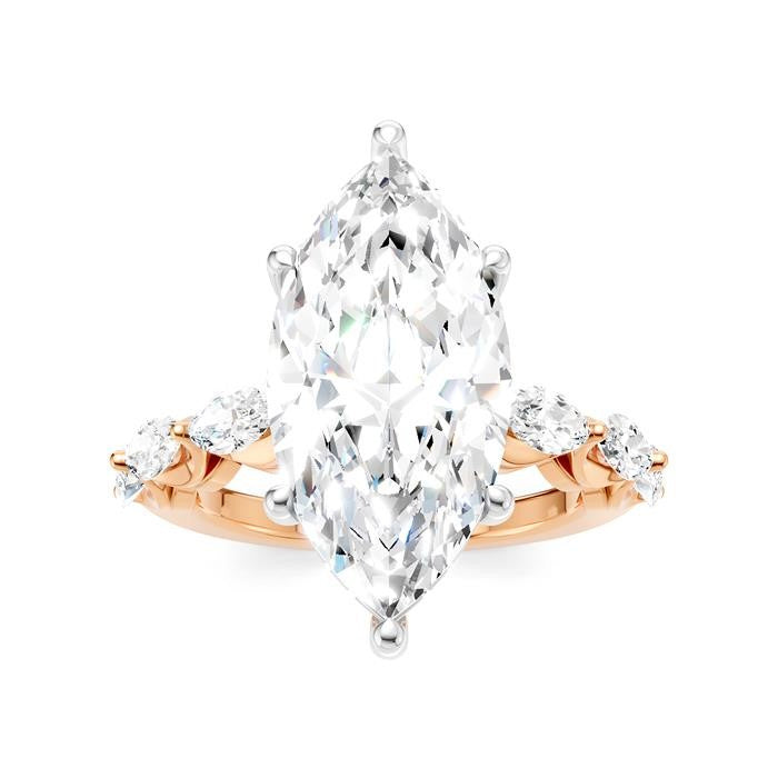 1 1/10 Ctw Marquise Shape Marquise and Round Cut Diamond Semi-Mount Engagement Ring in 14K Rose and White Gold