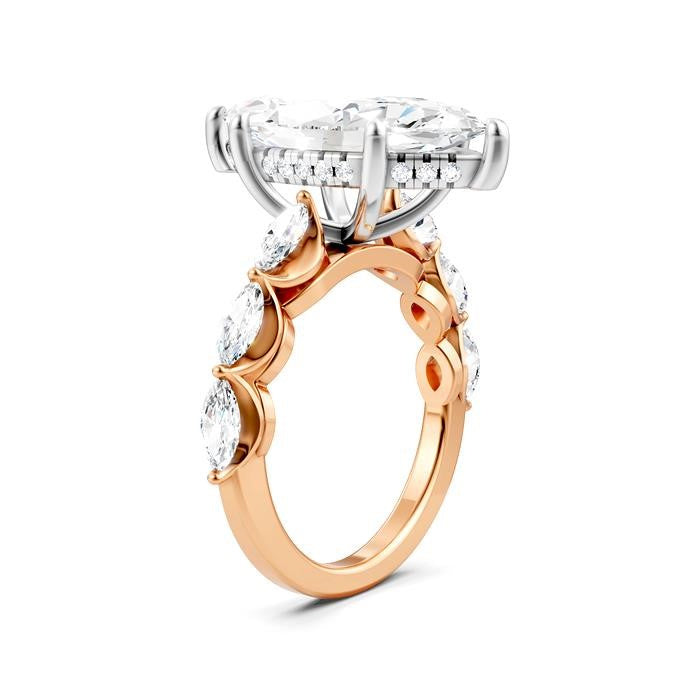 1 1/10 Ctw Marquise Shape Marquise and Round Cut Diamond Semi-Mount Engagement Ring in 14K Rose and White Gold
