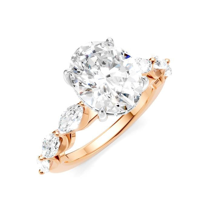 1 Ctw Oval Shape Marquise and Round Cut Diamond Semi-Mount Engagement Ring in 14K Rose and White Gold