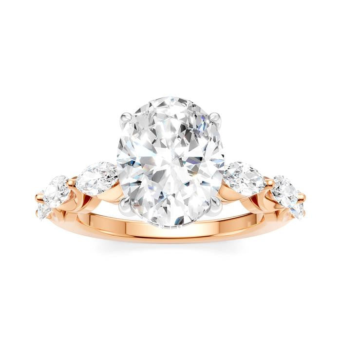 1 Ctw Oval Shape Marquise and Round Cut Diamond Semi-Mount Engagement Ring in 14K Rose and White Gold