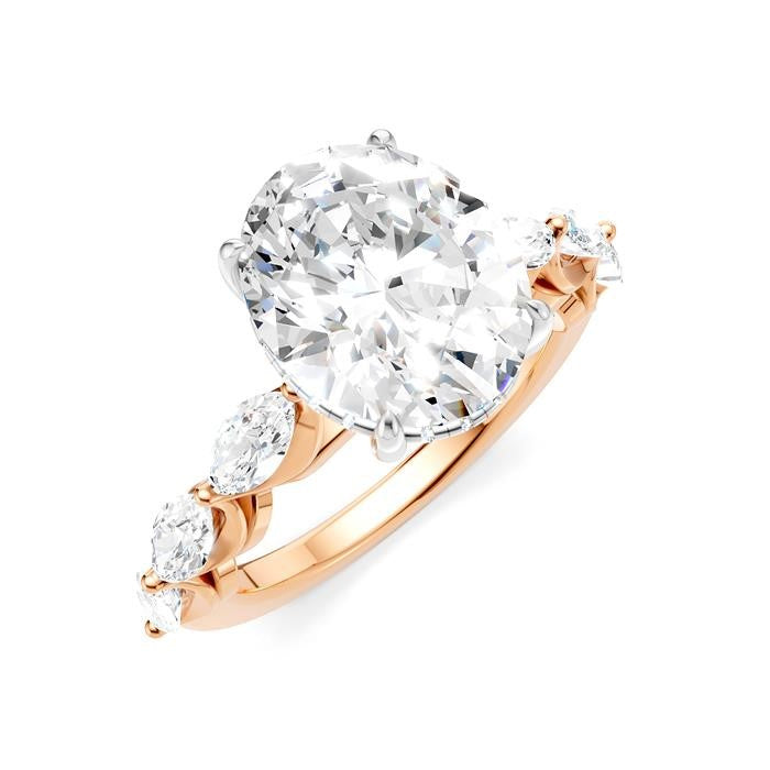 1 Ctw Oval Shape Marquise and Round Cut Diamond Semi-Mount Engagement Ring in 14K Rose and White Gold