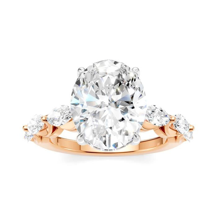 1 Ctw Oval Shape Marquise and Round Cut Diamond Semi-Mount Engagement Ring in 14K Rose and White Gold