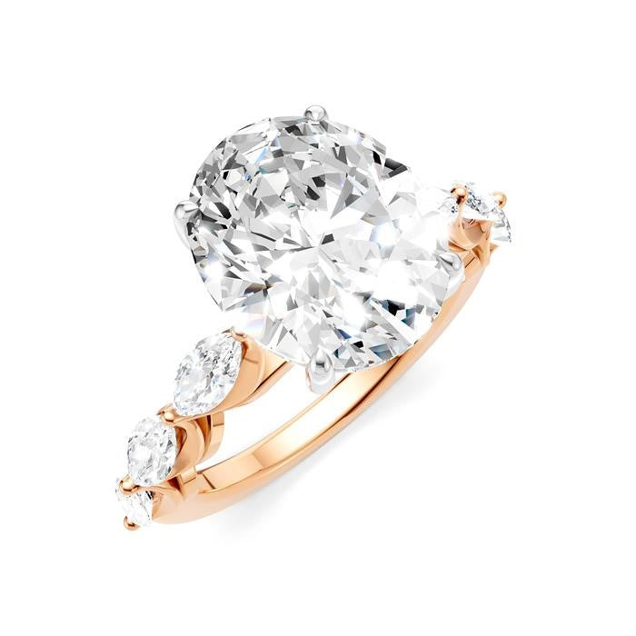 1 Ctw Oval Shape Marquise and Round Cut Diamond Semi-Mount Engagement Ring in 14K Rose and White Gold