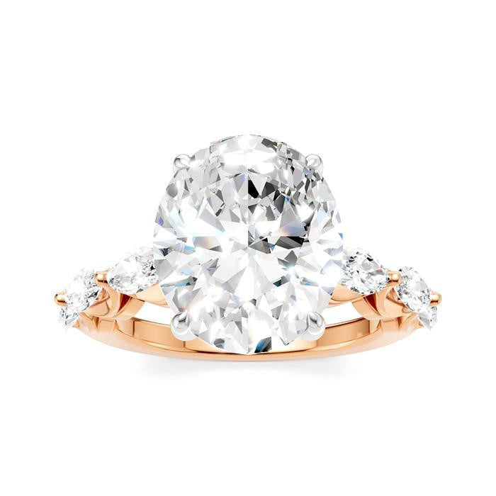 1 Ctw Oval Shape Marquise and Round Cut Diamond Semi-Mount Engagement Ring in 14K Rose and White Gold